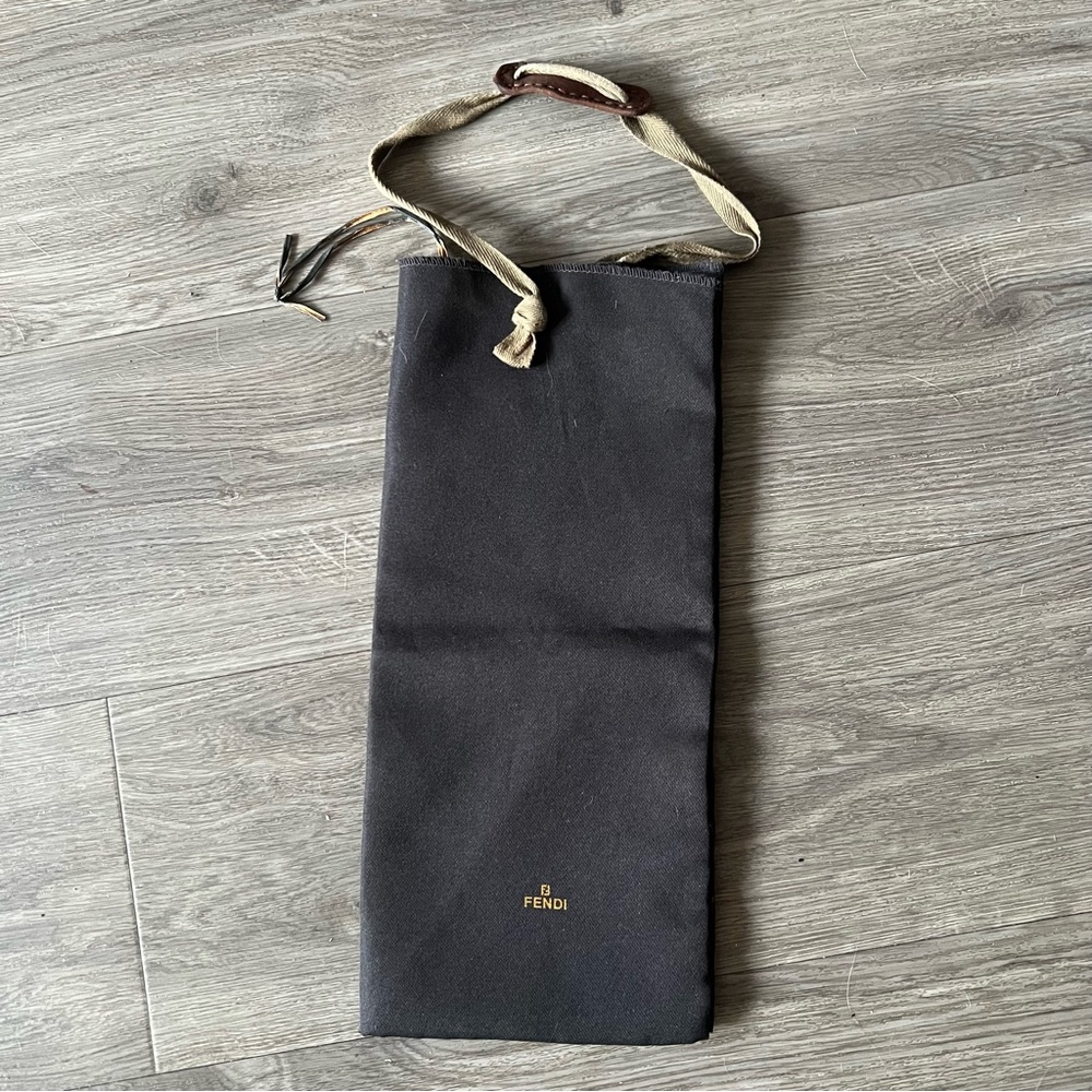 FENDI Black Double Layered Leather Drawstring Dust Bag 15x6.75 inches